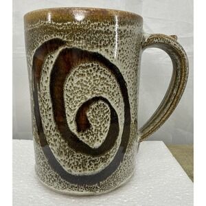 Studio Pottery Coffee Mug Speckled W/Brown Swirl Glaze‎ Stoneware Signed